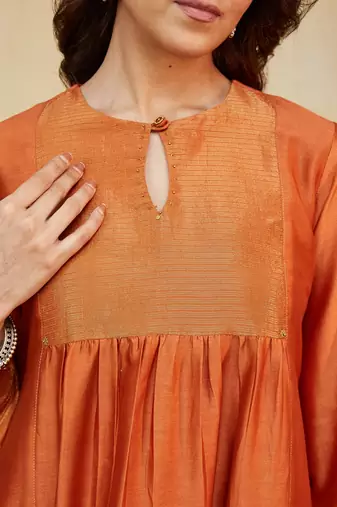 Orange plain chanderi kurti
