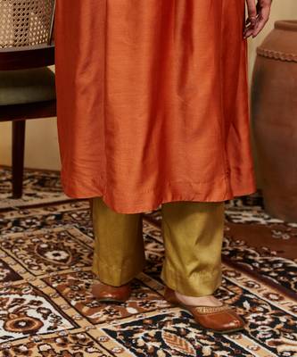 Orange plain chanderi kurti 5