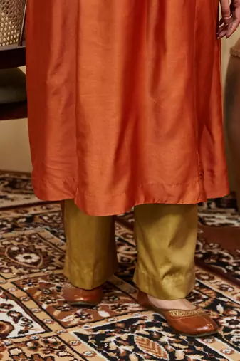 Orange plain chanderi kurti