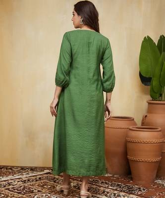 Green floral embroidered cotton kurti dress 2