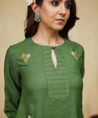 Green floral embroidered cotton kurti dress 3