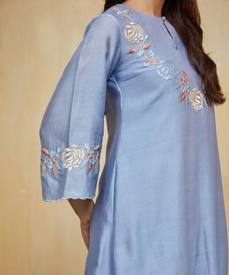 Pastel blue floral embroidered chanderi Kurta set 5