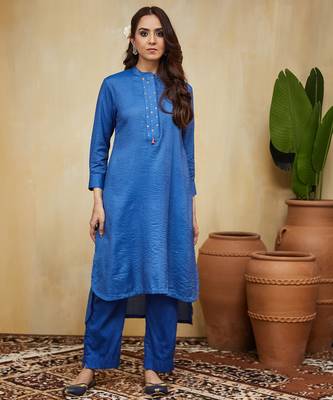 Blue plain cotton stripe co-ord set 1