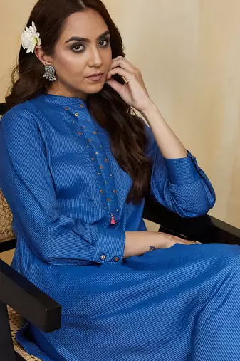 Blue plain cotton stripe co-ord set