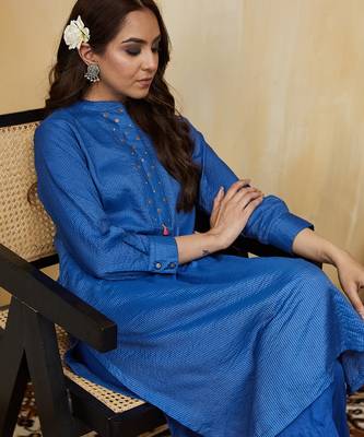 Blue plain cotton stripe co-ord set 3