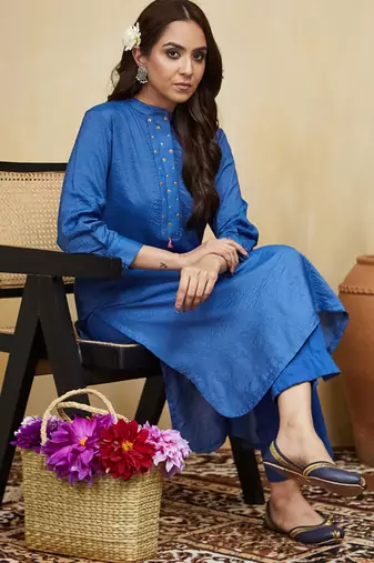 Blue plain cotton stripe co-ord set