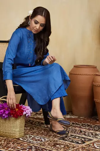 Blue plain cotton stripe co-ord set