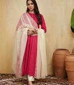 Pink plain cotton stripe with tassels Kurta set