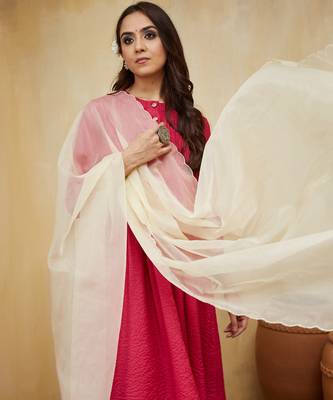 Pink plain cotton stripe with tassels Kurta set 2