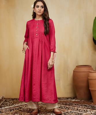 Pink plain cotton stripe with tassels Kurta set 5