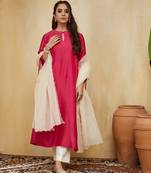 Pink plain chanderi with handmade tassels Kurta set