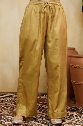 Orange plain chanderi kurti set