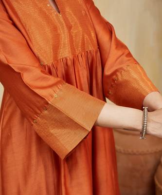 Orange plain chanderi kurti set 5