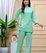 Sea Green Embroidered Cotton Co-Ord Set