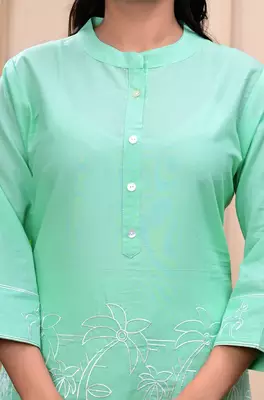 Sea Green Embroidered Cotton Co-Ord Set 4