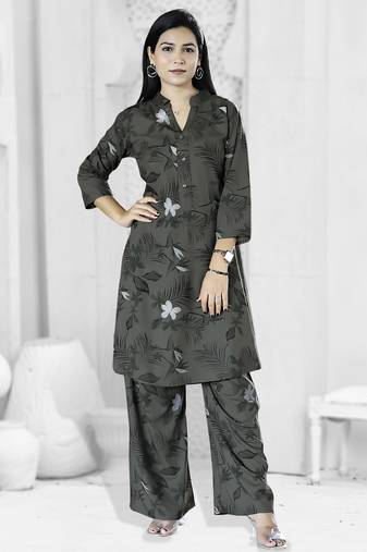 Olive rayon viscose 21 kg floral & leaf printed causal co-ord set