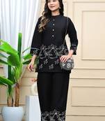 Black Embroidered Cotton Co-Ord Set