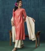 Peach floral embroidery chanderi kurta set
