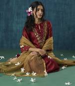 Maroon embroidered chanderi kurta set