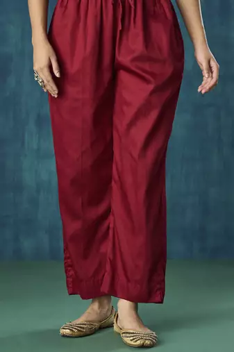Maroon embroidered chanderi kurta set