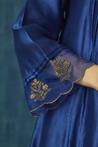 Navy blue plain chanderi silk kurta set