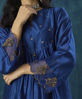 Navy blue plain chanderi silk kurta set 5