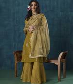 Mustard floral embroidered tissue kurta set