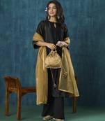 Black plain chanderi kurta with pant and dupatta