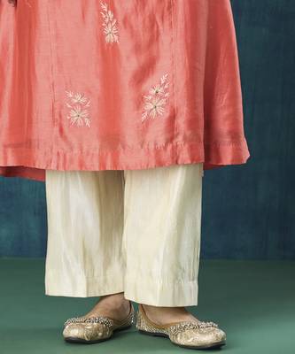 Peach floral embroidery chanderi kurti 2