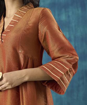 Rust plain tissue gota detail kurti 2