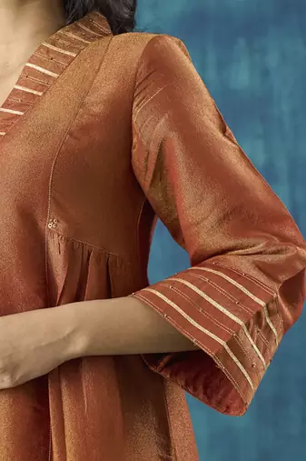 Rust plain tissue gota detail kurti