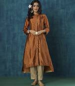 Rust plain habotai silk kurti