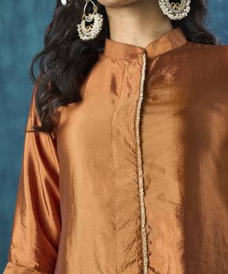 Rust plain habotai silk kurti 2