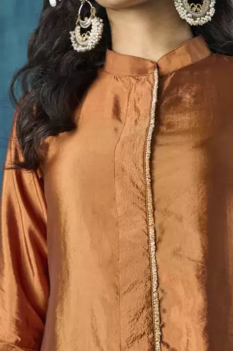 Rust plain habotai silk kurti