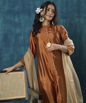 Rust plain habotai silk kurti 4