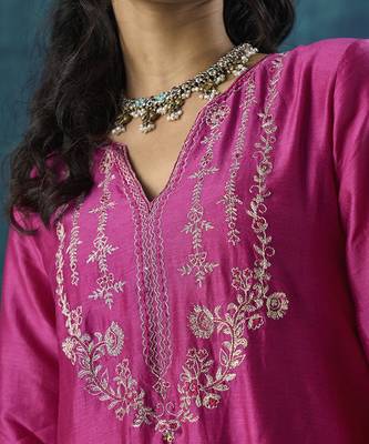 Magenta embroidered chanderi silk fabric kurti 5