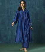 Navy blue plain chanderi silk kurti