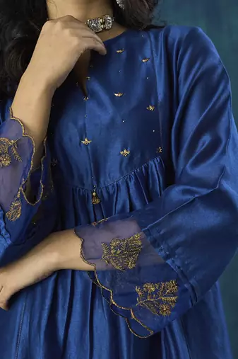 Navy blue plain chanderi silk kurti