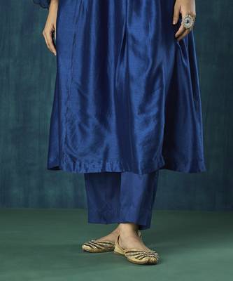 Navy blue plain chanderi silk kurti 4