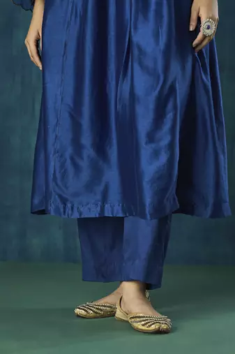 Navy blue plain chanderi silk kurti
