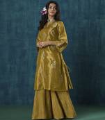 Mustard floral embroidered tissue kurti