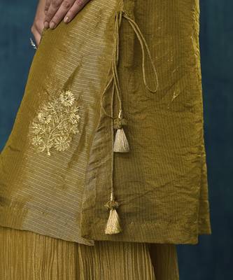 Mustard floral embroidered tissue kurti 2