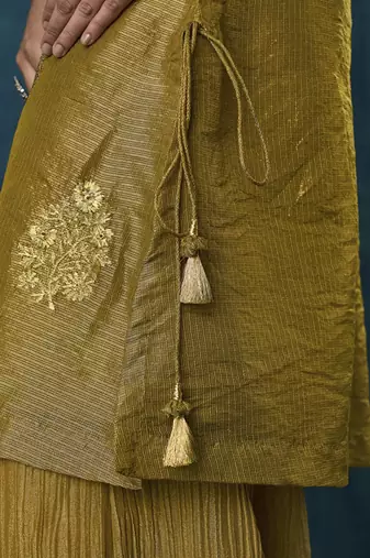Mustard floral embroidered tissue kurti