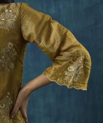 Mustard floral embroidered tissue kurti 3