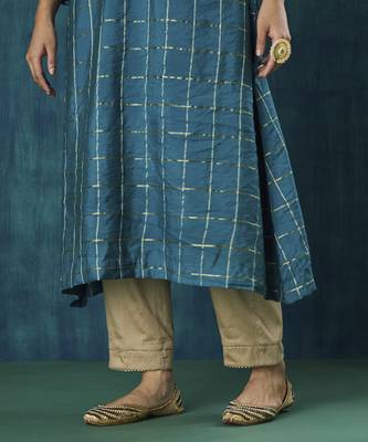 Turquoise checks cotton silk kurti 2
