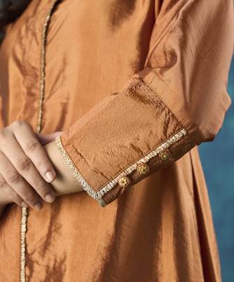 Rust tissue plain kurta with pant and dupatta. 3
