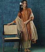 Rust habotai silk plain kurta set