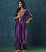 Purple embroidered chanderi silk kurti