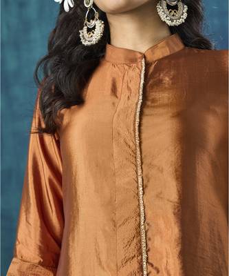 Rust habotai silk plain kurta set 3