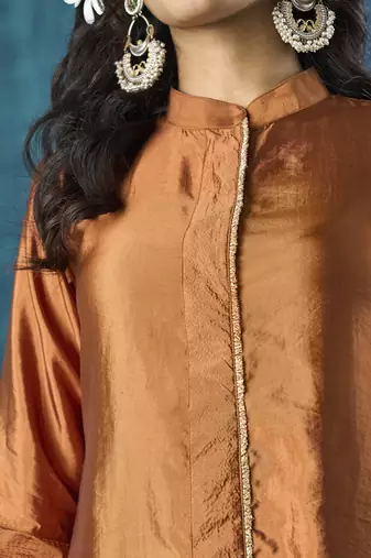 Rust habotai silk plain kurta set